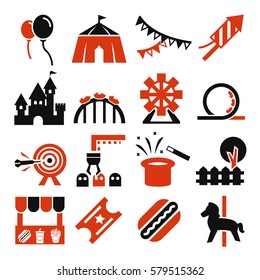 amusement park icon set