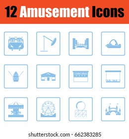 Amusement park icon set. Blue frame design. Vector illustration.