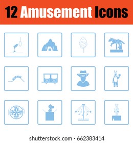 Amusement park icon set. Blue frame design. Vector illustration.