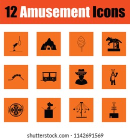 Amusement park icon set. Orange design. Vector illustration.