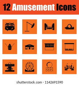 Amusement park icon set. Orange design. Vector illustration.