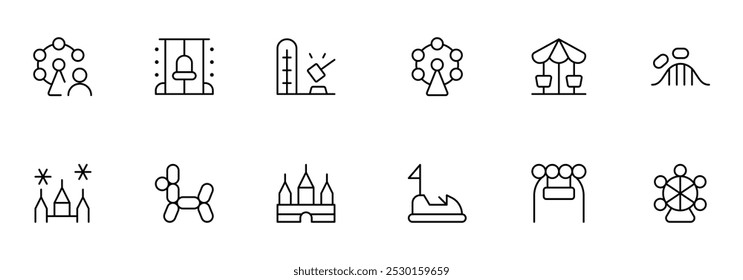 Amusement park icon, Theme park vector set design with Editable Stroke. Line, Solid, Flat Line, thin style and Suitable for Web Page, Mobile App, UI, UX design.