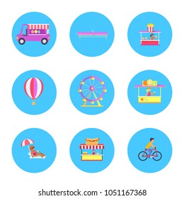 Amusement Park Icons Collection Circled Images Stock Vector (Royalty ...