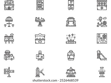 Amusement park icons collection is a vector illustration with editable stroke.