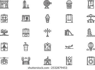 Amusement park icons collection is a vector illustration with editable stroke.