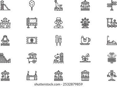 Amusement park icons collection is a vector illustration with editable stroke.