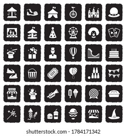 Amusement Park Icons. Grunge Black Flat Design. Vector Illustration.