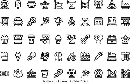 Amusement park icons High-Quality Vector Icons Collection with Editable Stroke. Ideal for Professional and Creative Projects