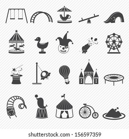 Amusement Park Icons Isolated On White Background 