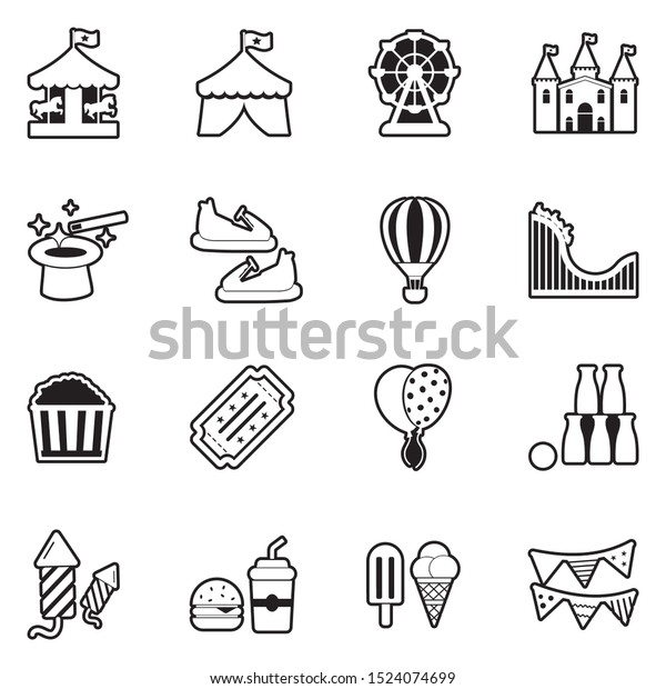 Amusement Park Icons. Line With Fill\
Design. Vector\
Illustration.