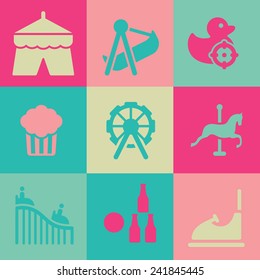 Amusement Park Icons Pack. Vector icons