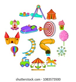 Amusement Park icons set in cartoon style isolated on white background