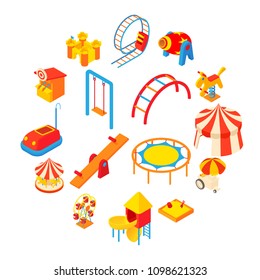 Amusement park icons set in cartoon style. Attraction park set collection vector illustration