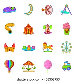 Amusement Park icons set, cartoon style