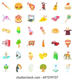 Amusement park icons set. Cartoon style of 36 amusement park vector icons for web isolated on white background