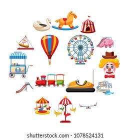 Amusement park icons set in flat style. Attraction park set collection vector illustration