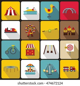 Amusement park icons set in flat style. set collection. vector illustration