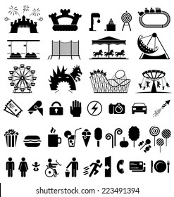 Amusement Park Icons. Icons Set Fun And Entertainment. Pictogram Icon Set.