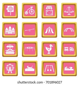 Amusement park icons set in pink color isolated vector illustration for web and any design