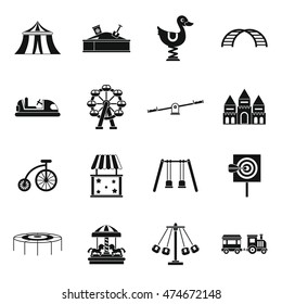 Amusement park icons set in simple style. Attraction park set collection vector illustration