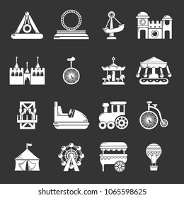 Amusement park icons set vector white isolated on grey background 