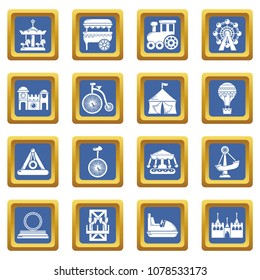 Amusement park icons set vector blue square isolated on white background 