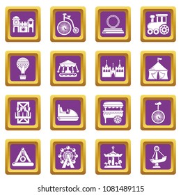 Amusement park icons set vector purple square isolated on white background 