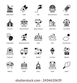 Amusement park icons set vector illustration. editable stock