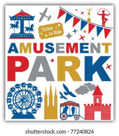 AMUSEMENT PARK ICONS SYMBOLS AND GRAPHIC ELEMENTS. Vector illustration file.