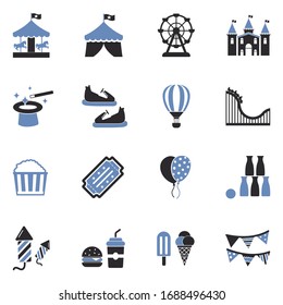 Amusement Park Icons. Two Tone Flat Design. Vector Illustration.