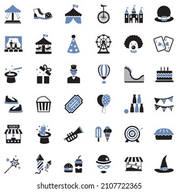 Amusement Park Icons. Two Tone Flat Design. Vector Illustration.