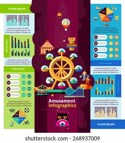 Amusement park infographics set with attractions and entertainment symbols and charts vector illustration