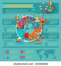 Amusement Park Infographics Set With Family Attractions Symbols And Charts Vector Illustration