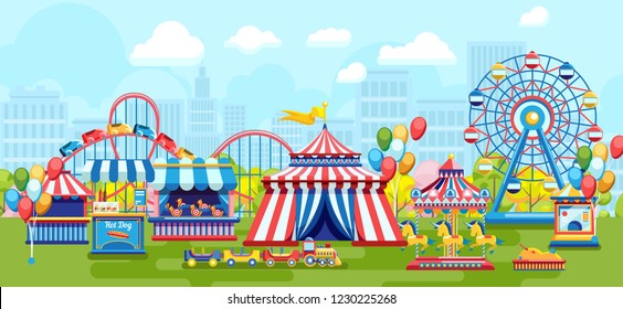 Amusement park for kids plaing vector illustration