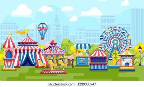 Amusement park for kids plaing vector illustration