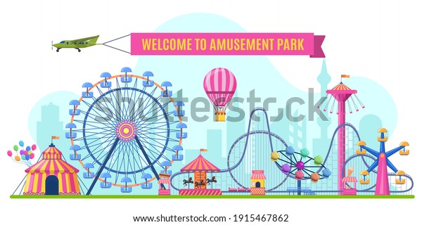 Amusement Park Landscape Attractions Park Ferris Stock Vector (Royalty ...