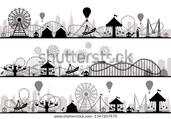 Amusement Park Landscape Carnival Roller Coasters Stock Vector (Royalty ...