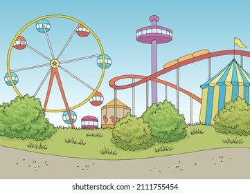 Amusement Park Landscape Graphic Color Sketch Illustration Vector 