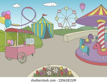 Amusement Park Landscape Graphic Color Sketch Illustration Vector 