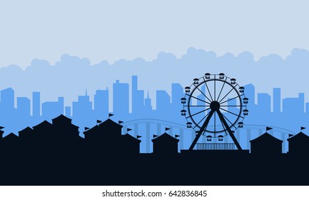 Amusement park landscape silhouettes background