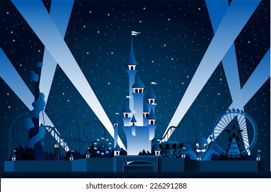 Amusement Park Lights Display At Night