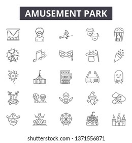 Amusement park line icons, signs set, vector. Amusement park outline concept, illustration: park,fun,amusement,entertainment,circus,funfair,carousel