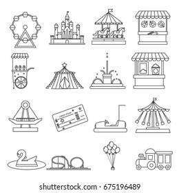 Amusement park lineart elements isolated background concept design vector illustration