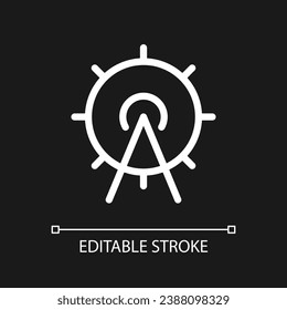 Amusement park location pixel perfect white linear ui icon for dark theme. GPS navigation. Vector line pictogram. Isolated user interface symbol for night mode. Editable stroke. Arial font used