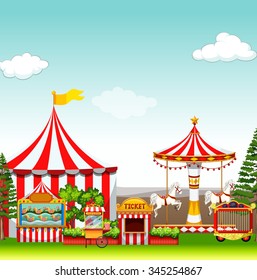 Amusement park with many rides illustration