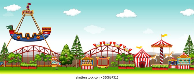 Amusement park with many rides illustration