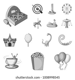 Amusement park monochrome icons in set collection for design. Equipment and attractions vector symbol stock web illustration.
