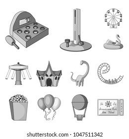 Amusement park monochrome icons in set collection for design. Equipment and attractions vector symbol stock web illustration.
