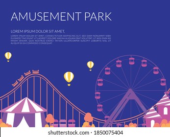 Amusement park at night. vector illustration.