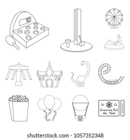 Amusement park outline icons in set collection for design. Equipment and attractions vector symbol stock web illustration.